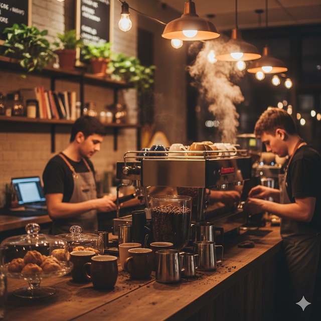 Mitarbeiter an der Theke im Café