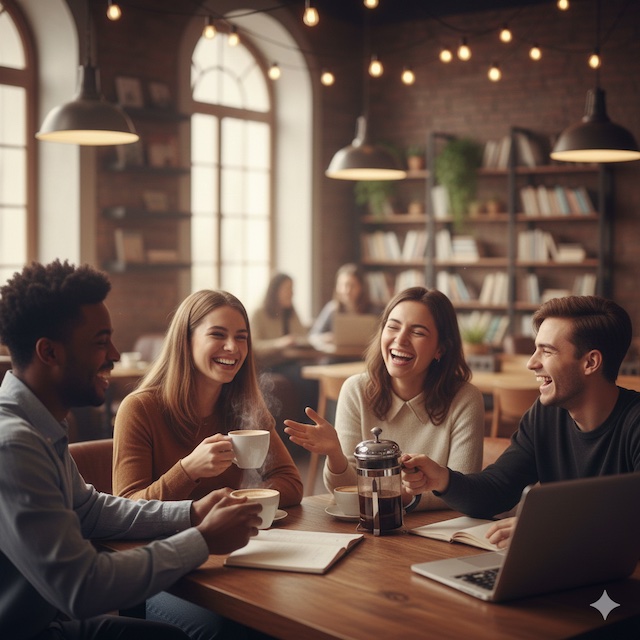 Lachende Studierende im Café