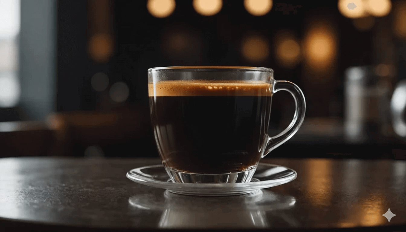 Doppelter Espresso in kleiner Tasse mit intensiver Crema