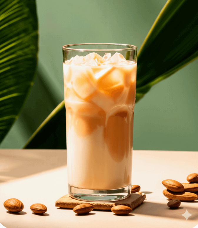 Eis Latte mit kalter Milch, Espresso und Eiswürfeln