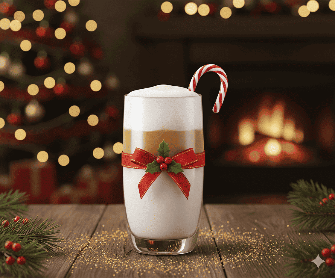 Weihnachtlicher Macchiato mit Zuckerstange