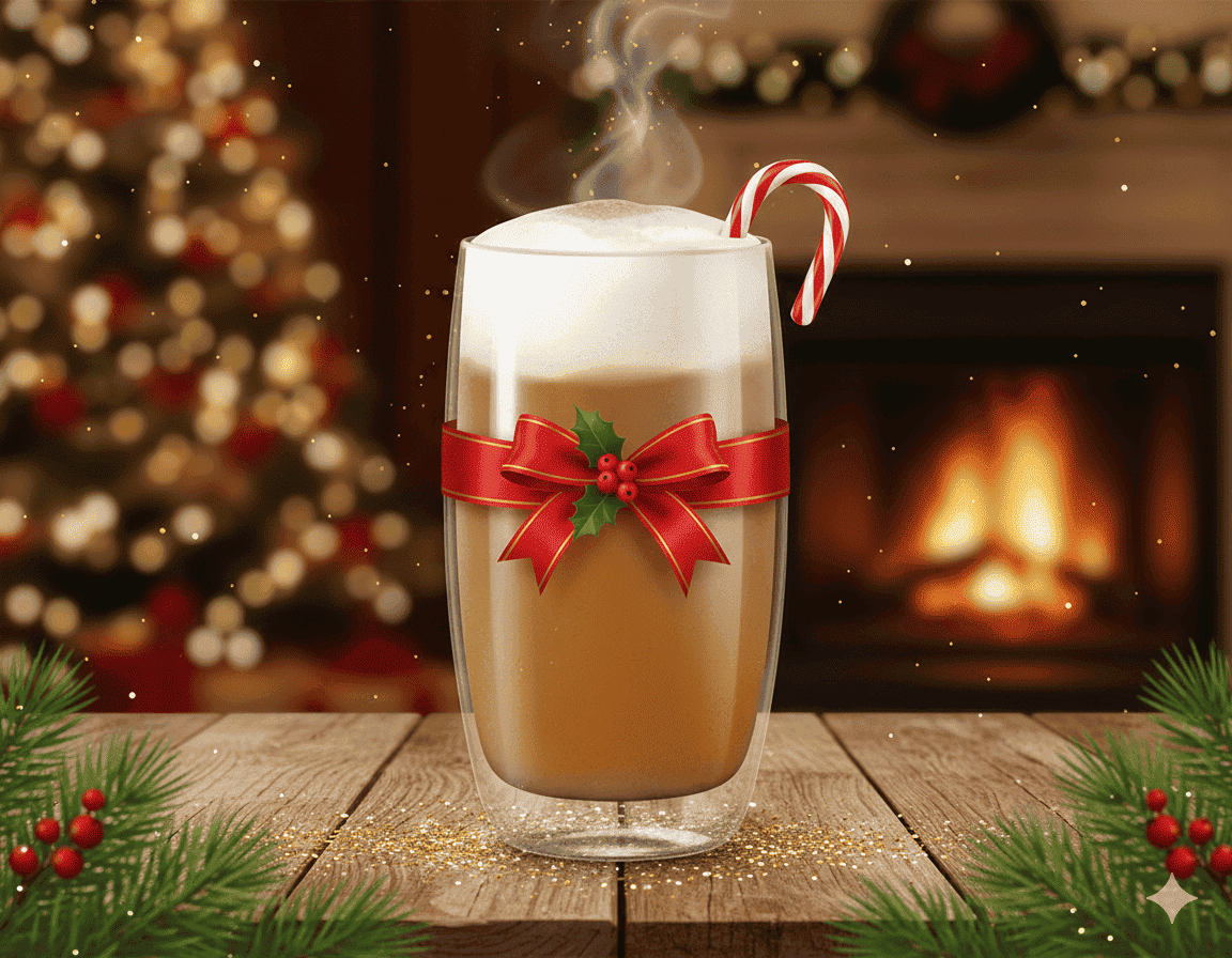 Weihnachtlicher Latte mit festlicher Dekoration