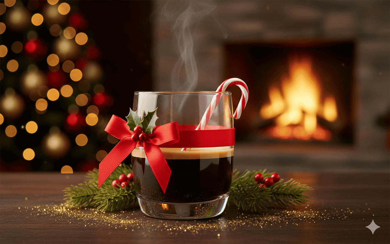 Weihnachtlicher Espresso mit Zuckerstange