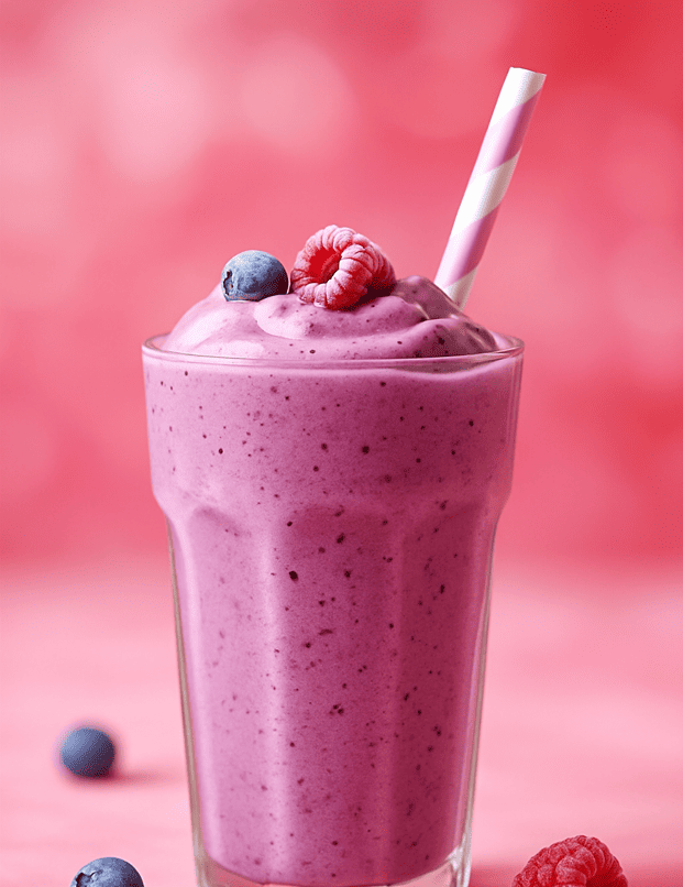 Rosa Beeren Smoothie mit frischen Beeren