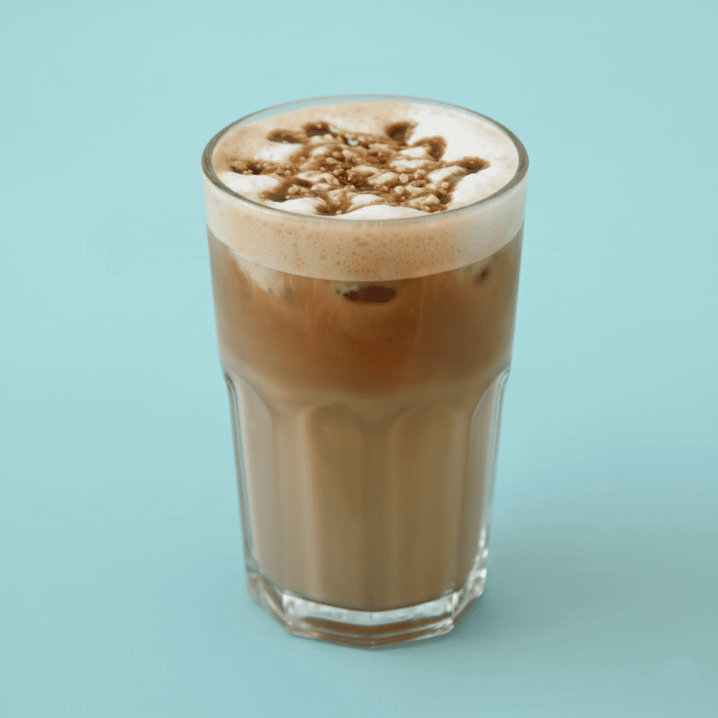 Eisgekühlter Karamellkaffee mit Eiswürfeln