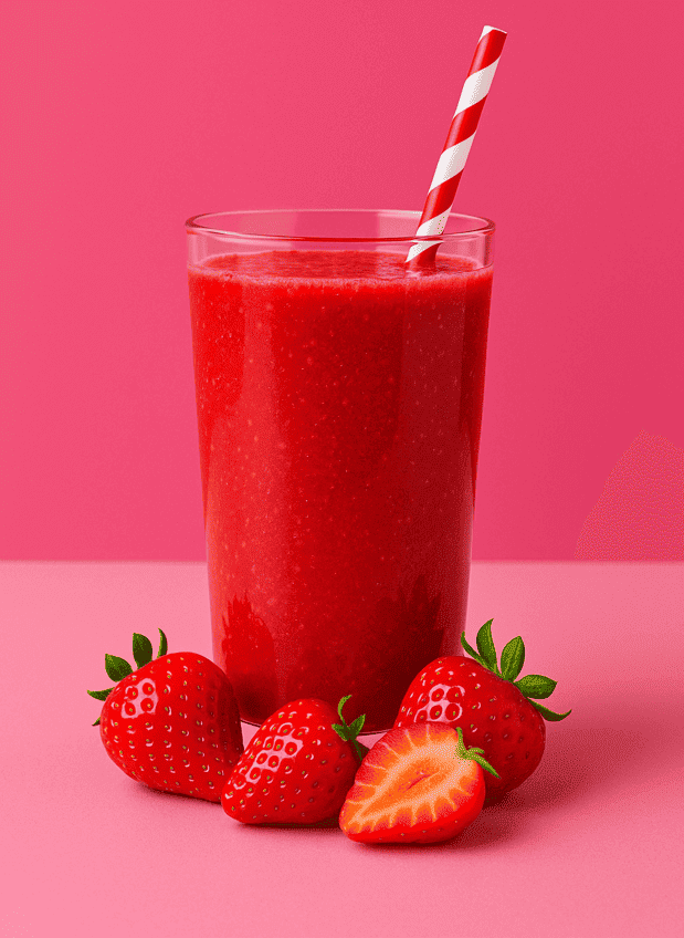 Roter Erdbeersmoothie mit frischen Erdbeeren