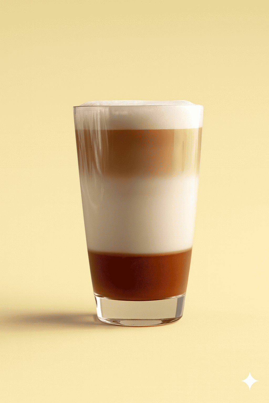 Großer Cappuccino im hohen Glas mit Schichten