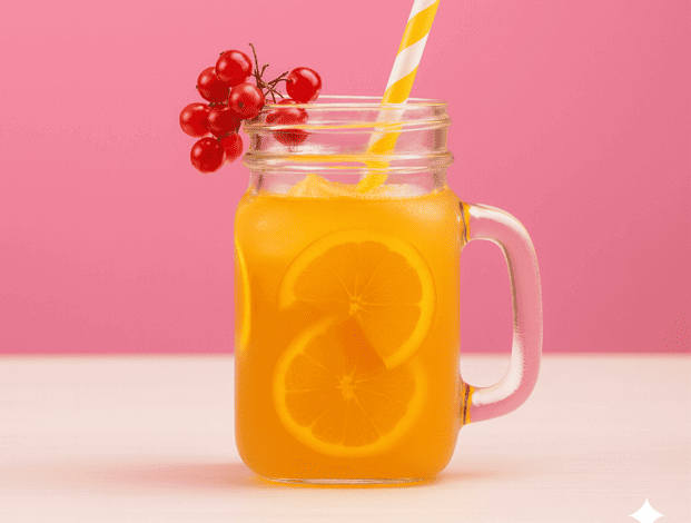 Orangenlimonade mit Orangenscheiben und Beeren