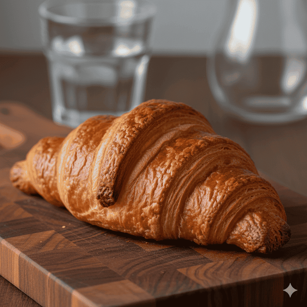 Goldbraunes, blättriges Croissant