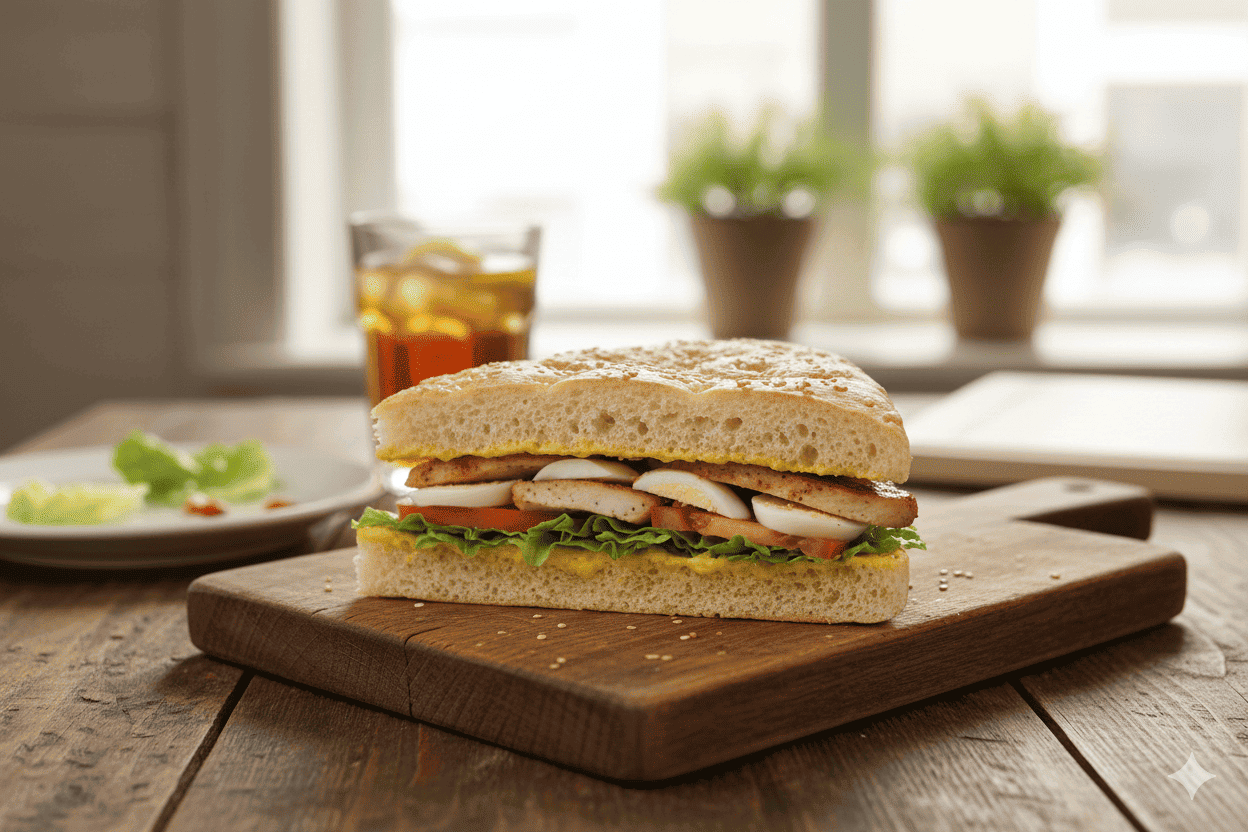 Fladenbrot gefüllt mit Hähnchen, Salat und Gemüse