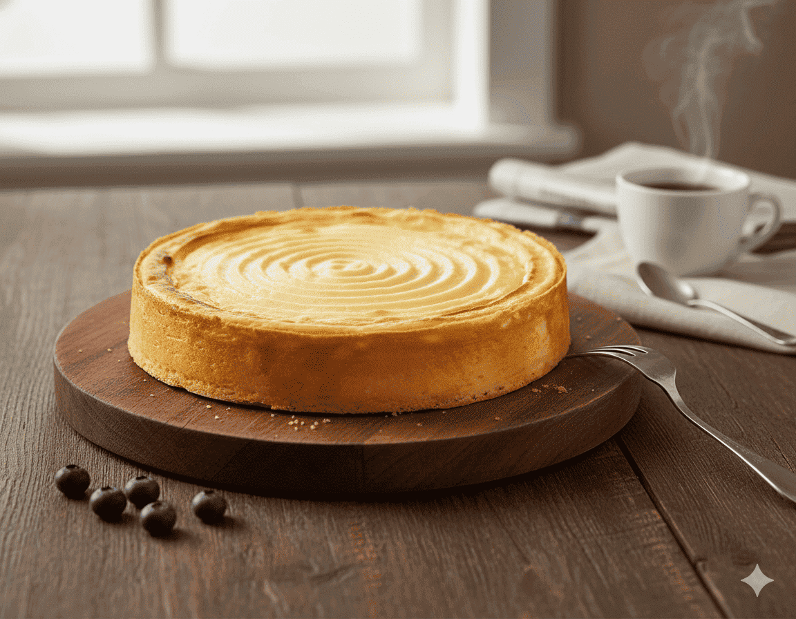 Stück cremiger Käsekuchen auf Teller