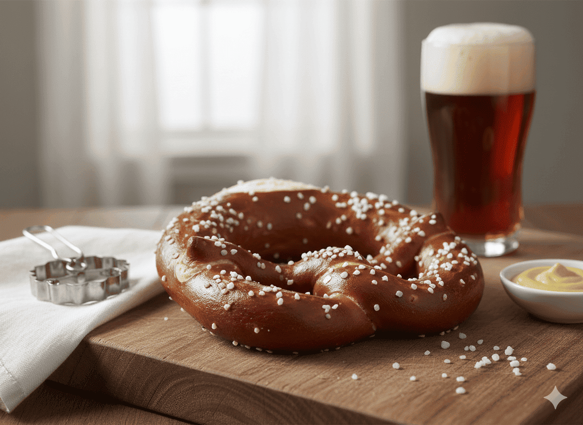 Frische Laugenbrezel mit grobem Salz bestreut